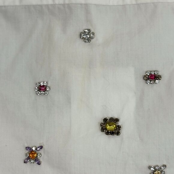 J. Crew White Cropped Button Down Shirt with Beaded Pattern - Picture 4 of 5